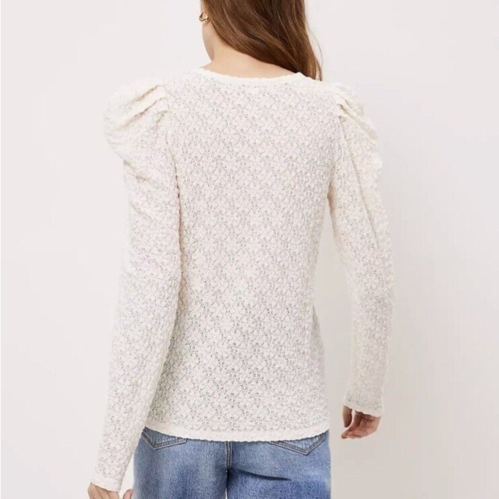 LOFT Women's Petite Floral Lace Pleated Puff Sleeve Top Ivory Sz MP stylish long - Picture 6 of 11